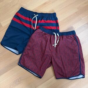 Men’s Fair Harbor Anchor Swim Shorts Trunks Set Of Two XL 8” Inseam Red Blue